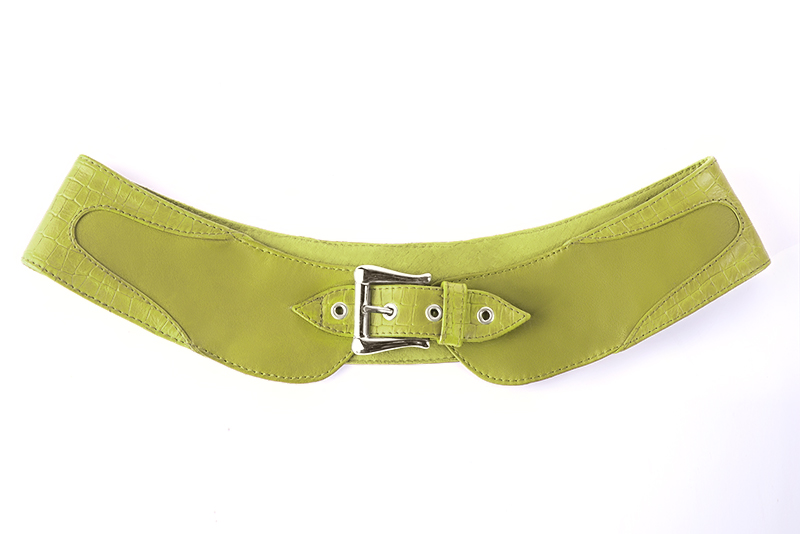 Small dressy baguette bag in pistachio green leather - Rear view